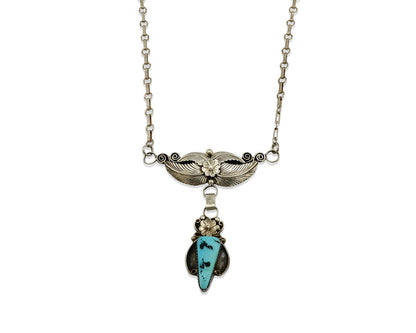 Navajo Necklace .925 Silver Sleeping Beauty Turquoise Signed K C.80's