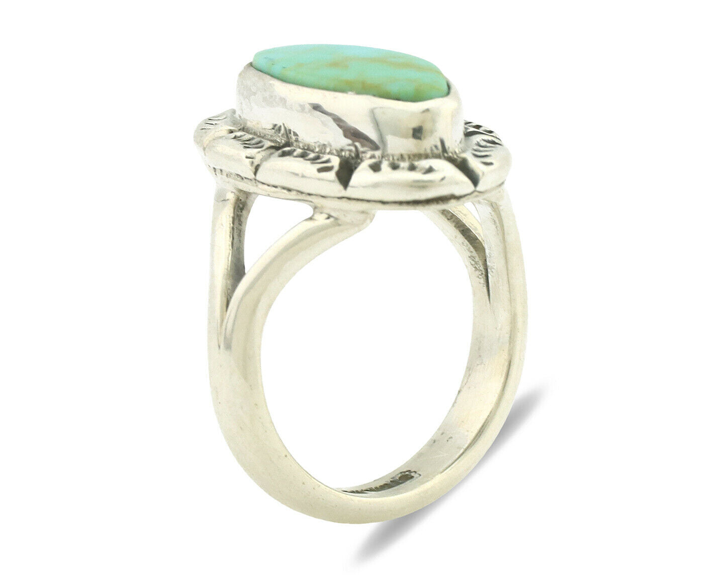 Navajo Ring .925 Silver Natural Mined Turquoise Artist Signed Gecko C.80's