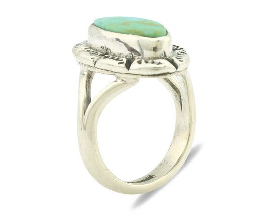 Navajo Ring .925 Silver Natural Mined Turquoise Artist Signed Gecko C.80's
