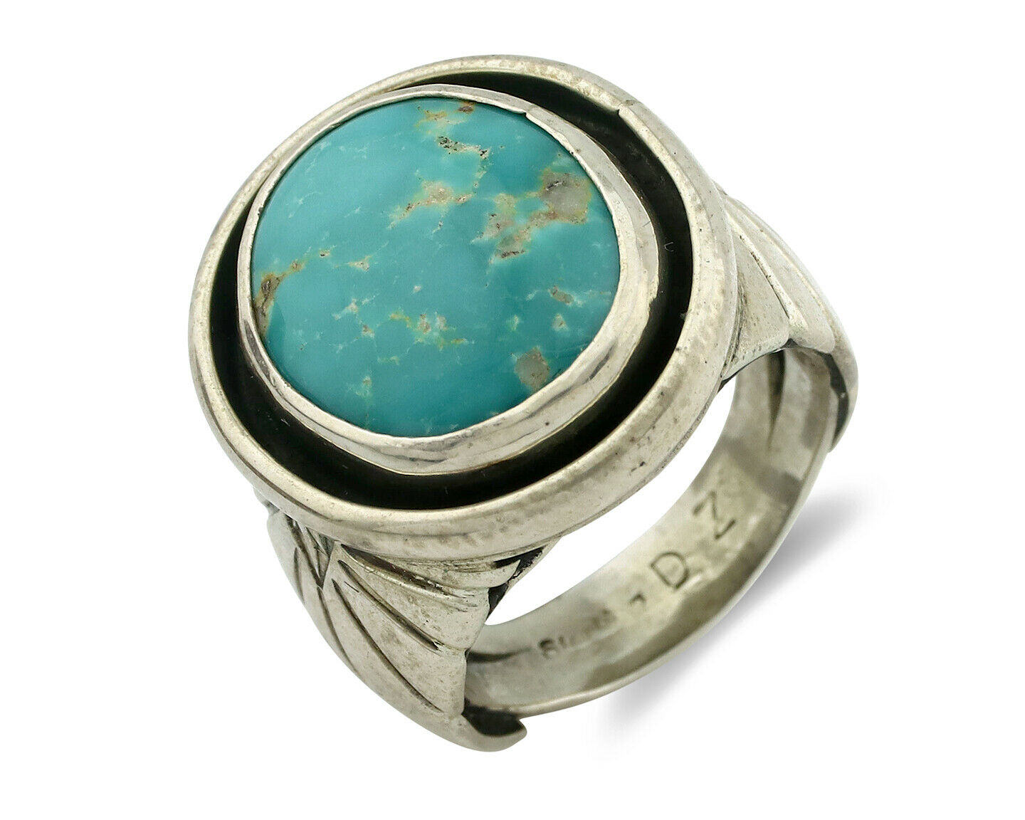 Navajo Ring .925 Silver Blue Gem Turquoise Artist Signed DZ C.80's