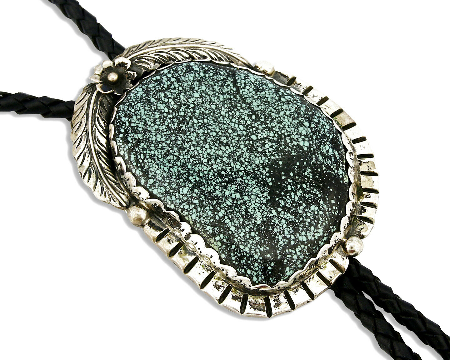 Navajo Turquoise Bolo Tie .925 Silver Spiderweb Turquoise Artist Signed Montoya