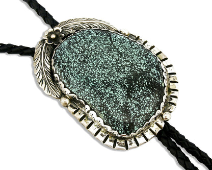 Navajo Turquoise Bolo Tie .925 Silver Spiderweb Turquoise Artist Signed Montoya