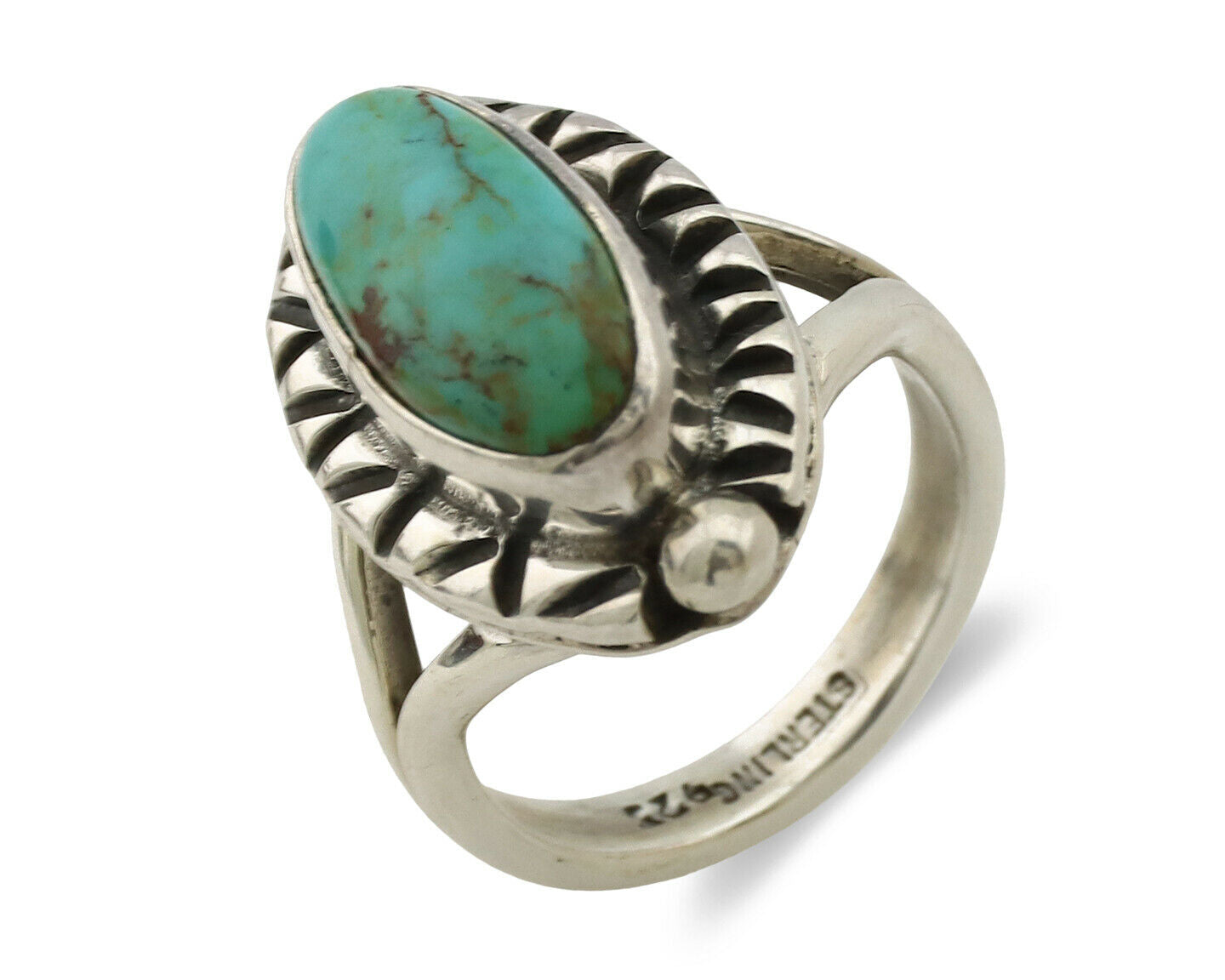Navajo Ring .925 Silver Natural Mined Turquoise Artist Signed Gecko C.80's