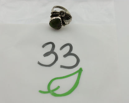 Navajo Ring .925 Silver Army Green Turquoise Native American Artist C.1980's