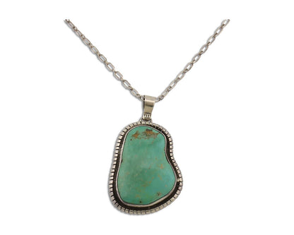 Navajo Necklace 925 Silver Natural Whole Slab Turquoise Signed Pictograph C.80's