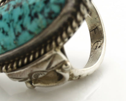 Navajo Ring .925 Silver Blue Spiderweb Turquoise Signed Fred Guerrero C.1980's