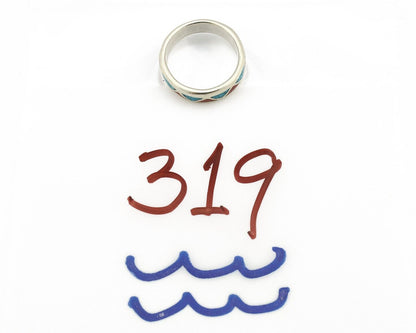 Navajo Ring 925 Silver Natural Turquoise & Coral Native American Artist C.80's