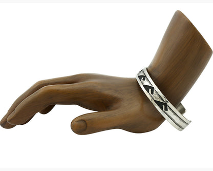 Navajo Bracelet .925 Silver Handmade Overlay Style Signed Tommy Billy Cuff C80s