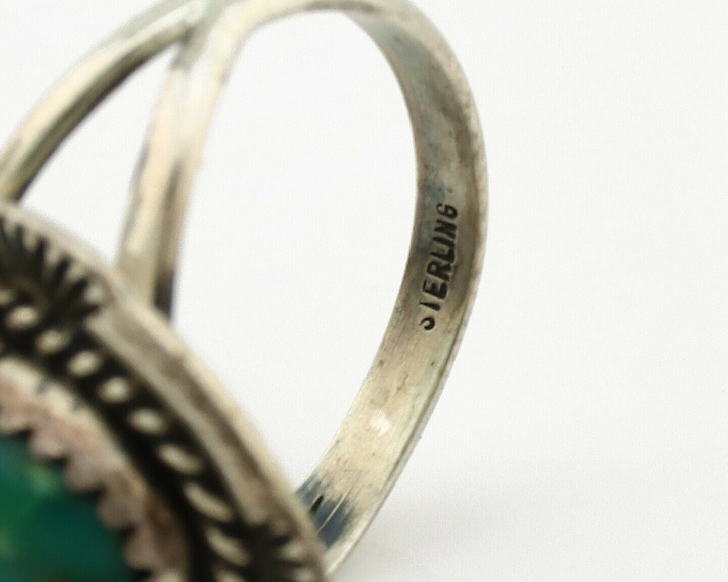 Navajo Ring .925 Silver Green Turquoise Native American Artist C.1980's