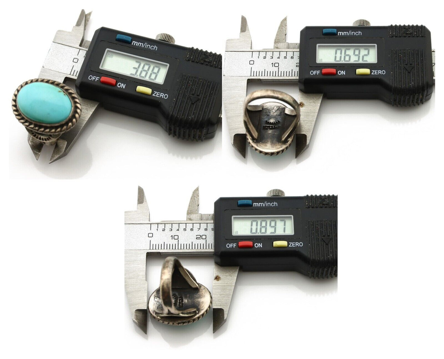 Navajo Ring 925 Silver Natural Blue Turquoise Native American Signed C.80's