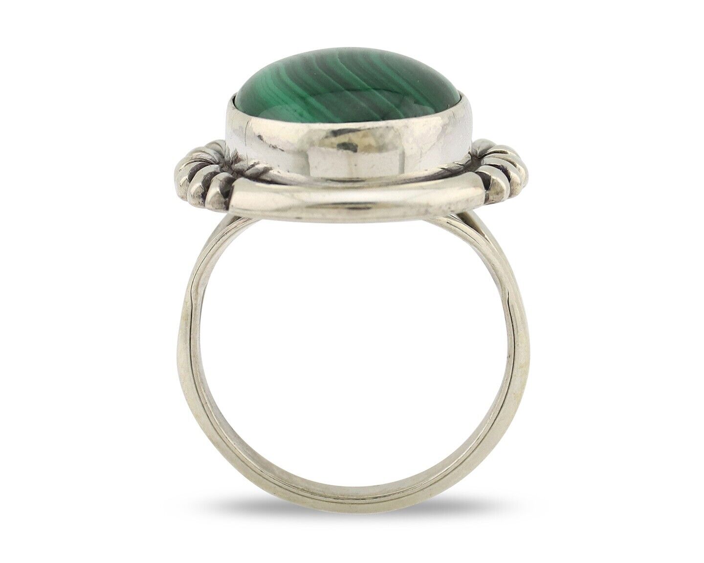 Navajo Ring 925 Silver Hand Stamped Natural Malachite Artist Signed NAKAI C.80's