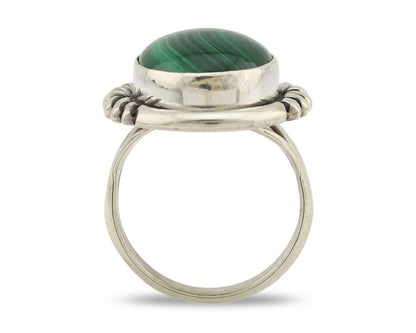 Navajo Ring 925 Silver Hand Stamped Natural Malachite Artist Signed NAKAI C.80's