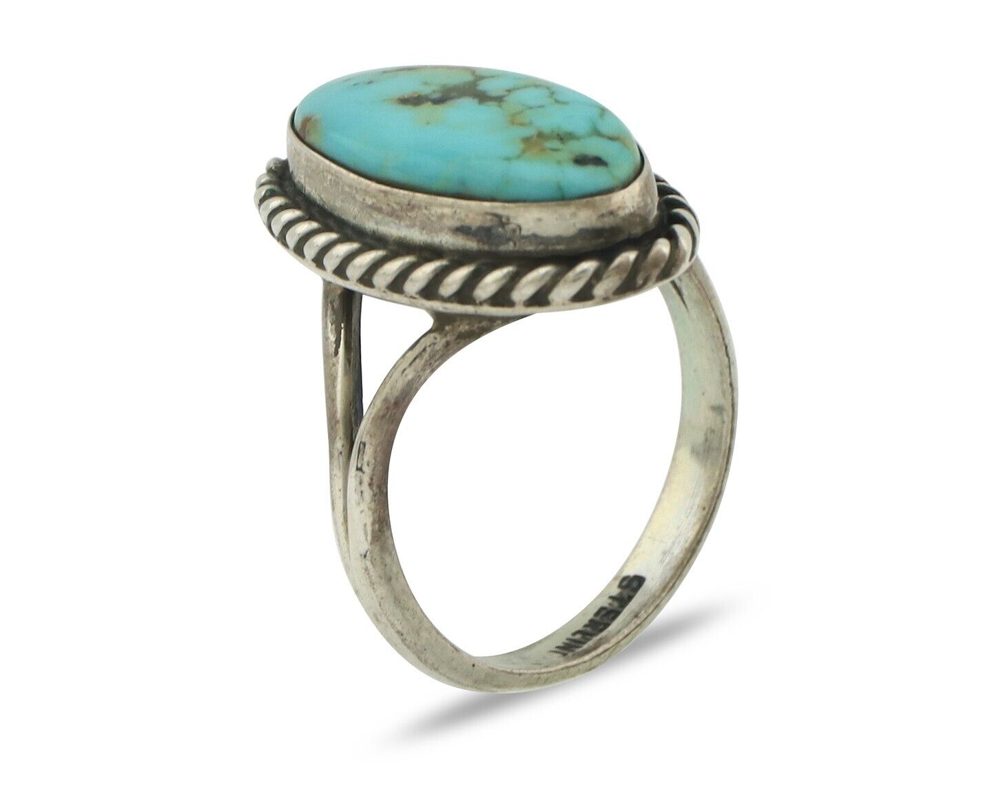 Navajo Ring .925 Silver Natural Blue Turquoise Native American Artist C.80's