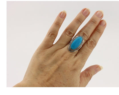 Navajo Ring 925 Silver Blue Gem Turquoise Native American Artist C.80's