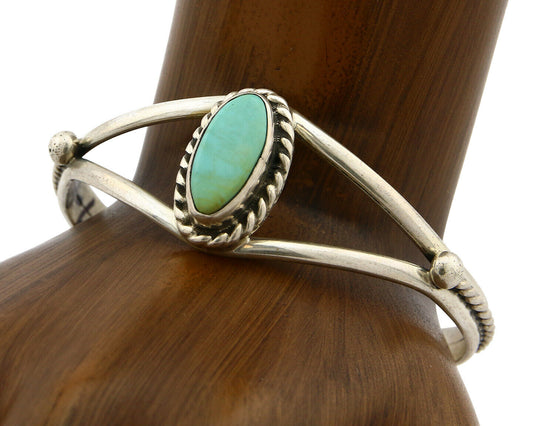 Navajo Bracelet .925 Silver Turquoise Mountain Signed Calvin Peterson C.80's