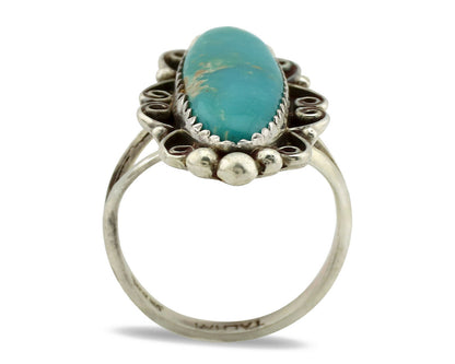 Navajo Ring .925 Silver Blue Southwest Turquoise Signed TALHAT C.80's
