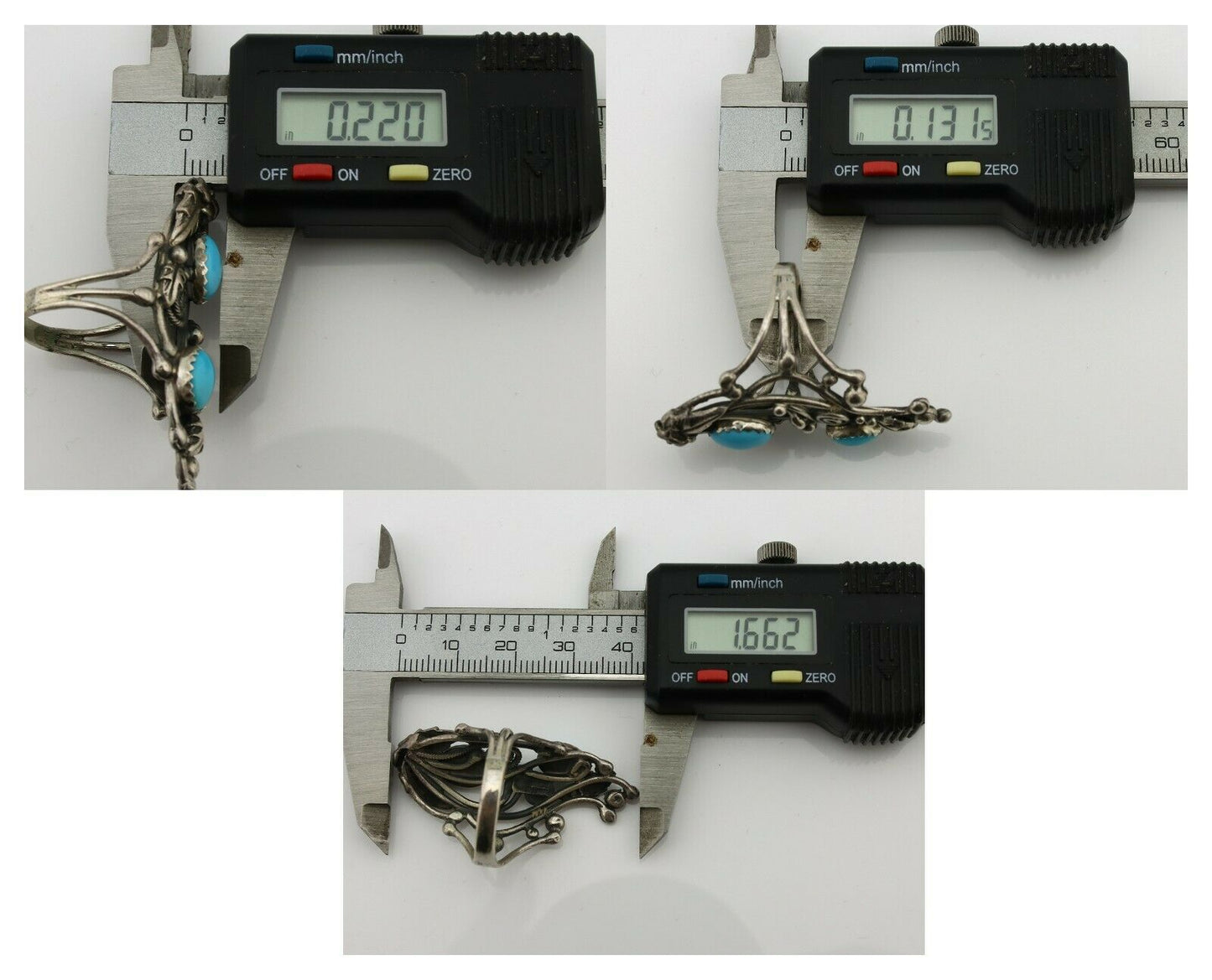 Navajo Ring .925 Silver Sleeping Beauty Turquoise Signed Prairie Fire C.80's