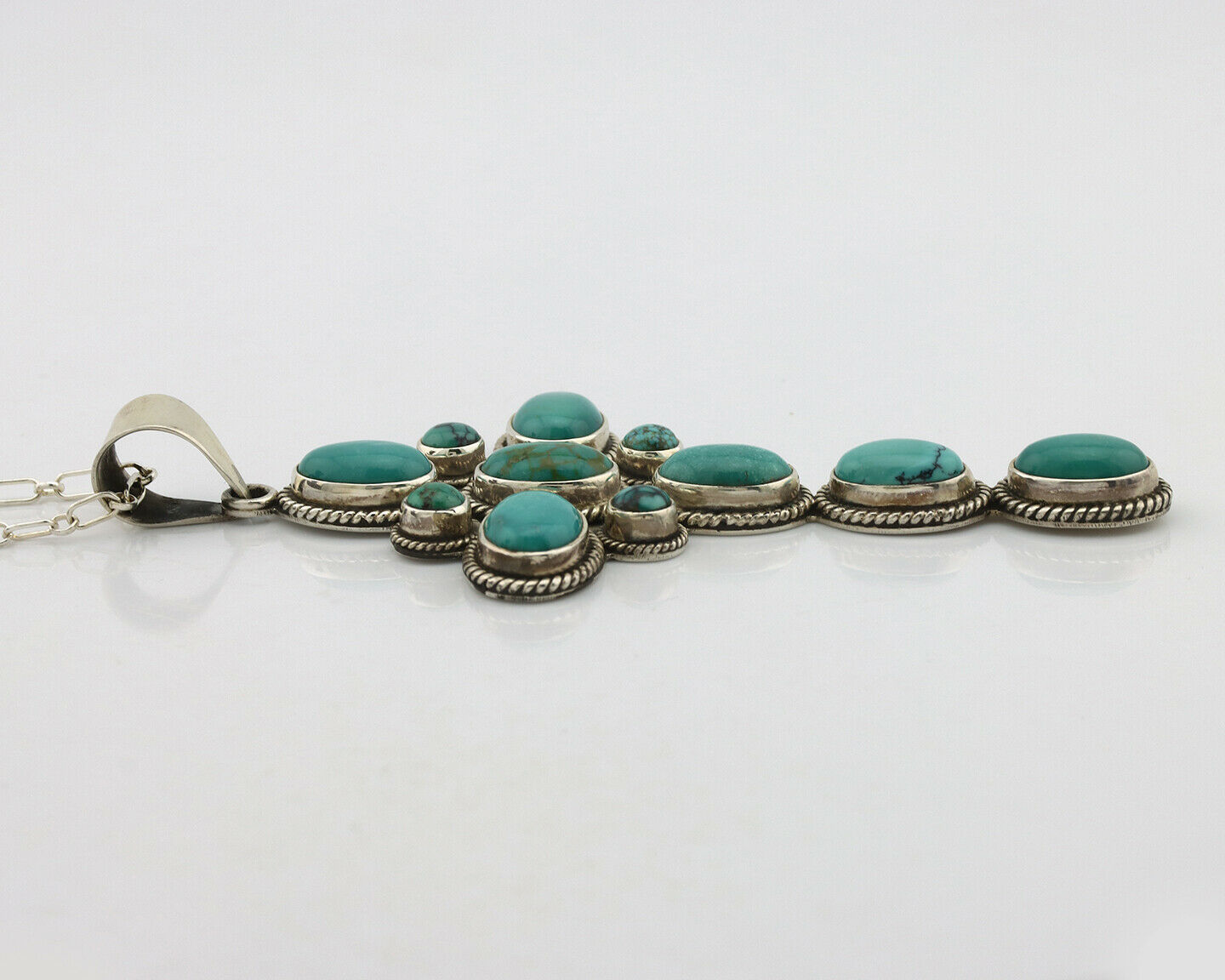 Navajo Cross Necklace .925 Silver Blue Green Turquoise Signed RB C.80's