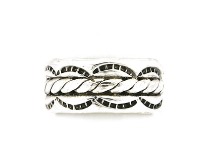 Navajo Ring .925 Silver Handmade Hand Stamped 3 Row Rope Band C.1980s