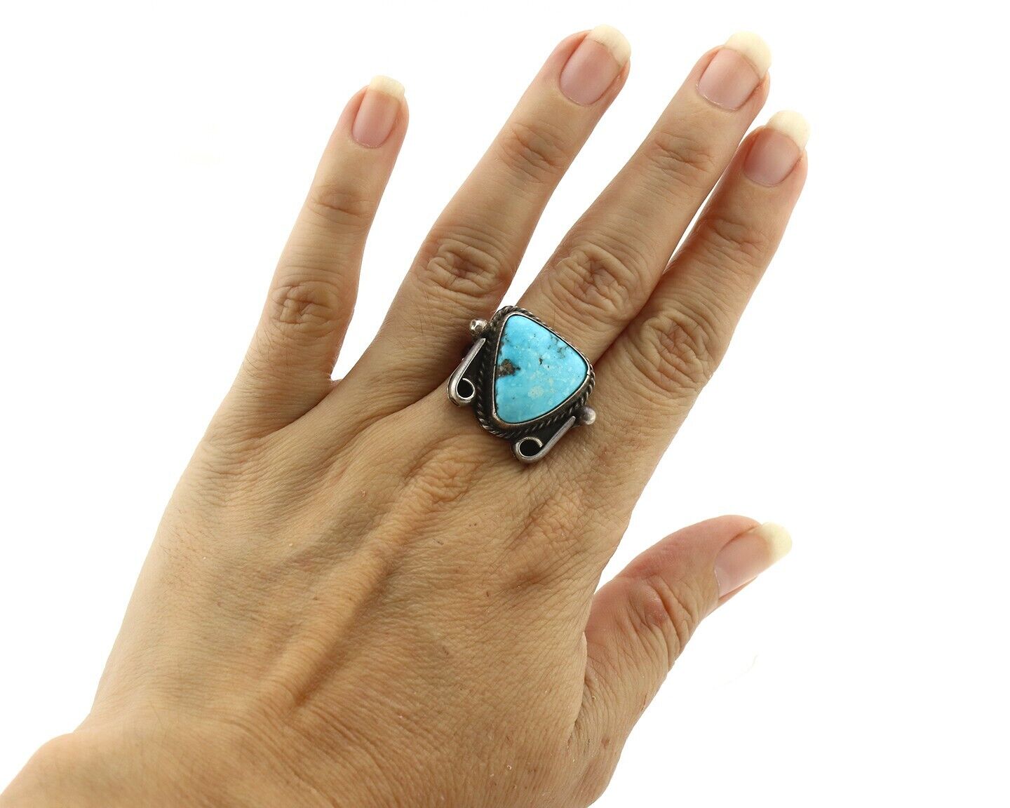Navajo Ring 925 Silver Morenci Turquoise Native American Artist C.80's