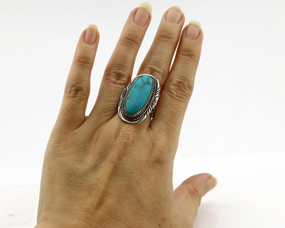 Navajo Ring .925 Silver Blue Turquoise Artist Signed M Begay C.1980's