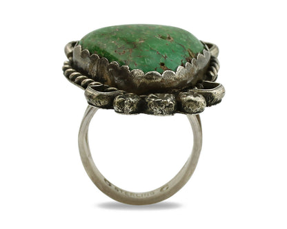 Navajo Ring .925 Silver Green Spiderweb Turquoise Native Artist C.1980's