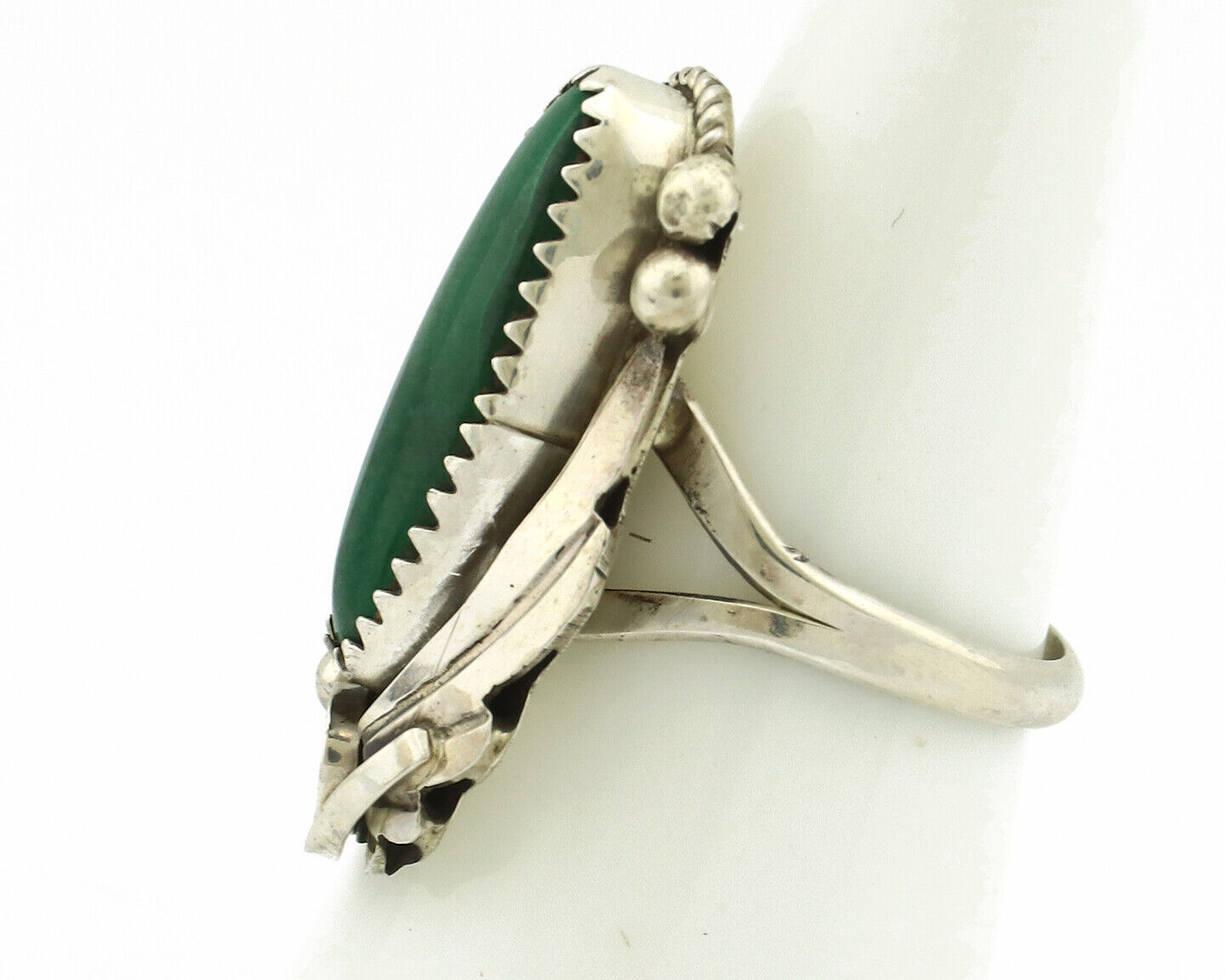 Navajo Ring 925 Silver Natural Green Malachite Signed Justin Morris C.80's