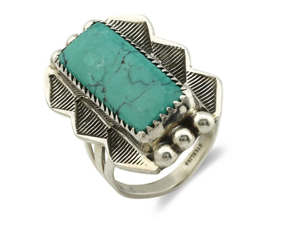 Navajo Ring .925 Silver Natural Uncolored Green Turquoise Signed Apache C.80's