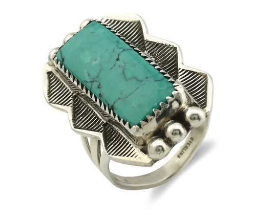Navajo Ring .925 Silver Natural Uncolored Green Turquoise Signed Apache C.80's