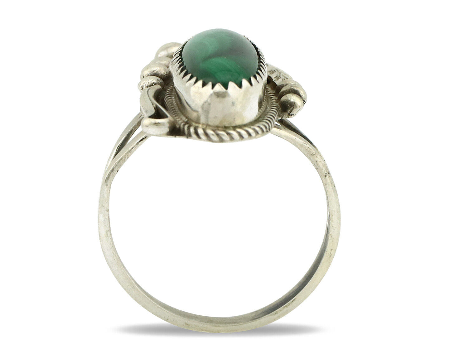 Navajo Ring 925 Silver Natural Green Malachite Signed Justin Morris C.80's
