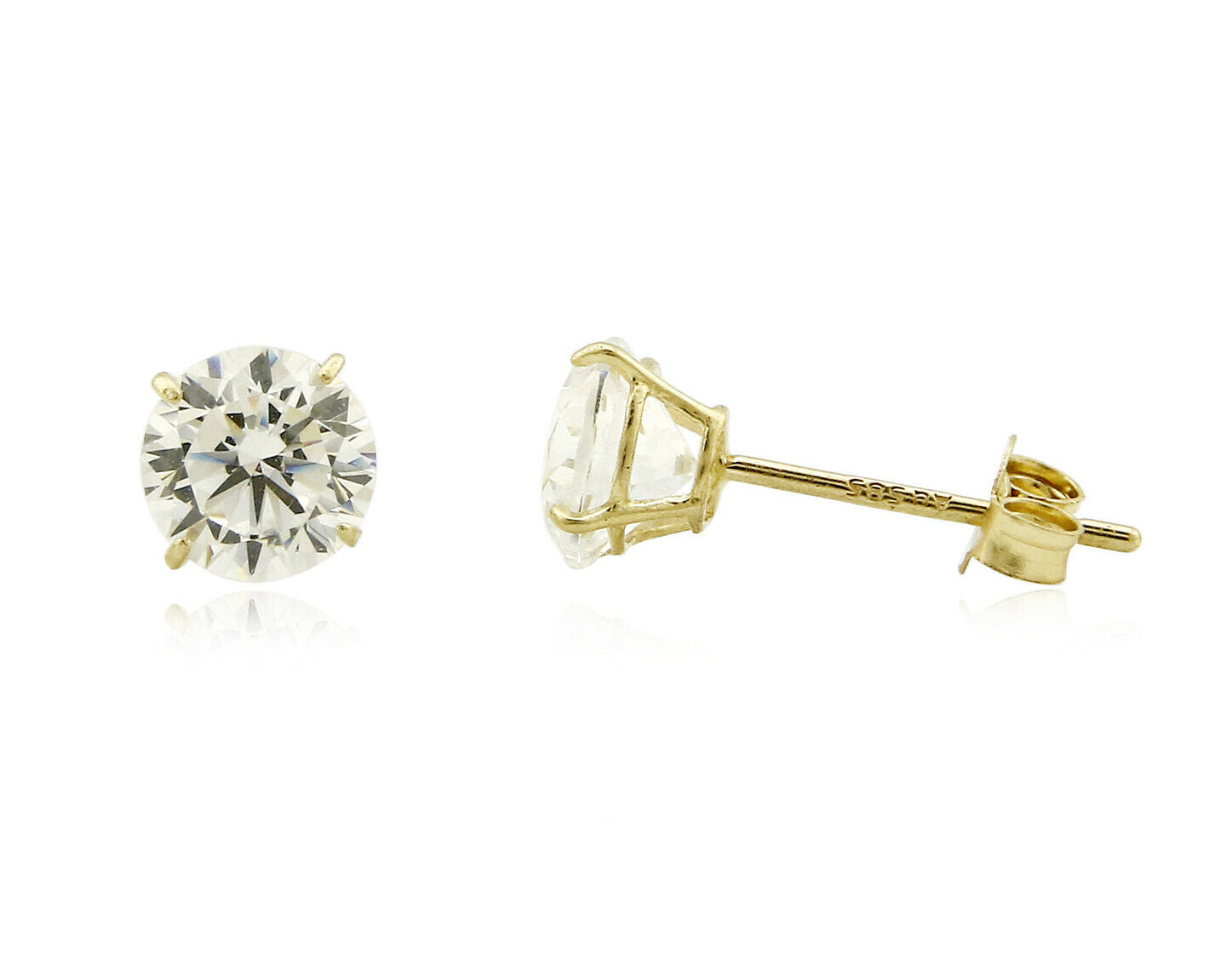 SOLID 14k Yellow Gold 5.0mm Wide Top Grade CZ Pushback Stud Earrings