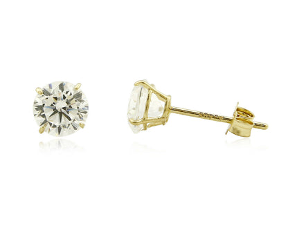 Round 5.0mm Wide CZ Stud Four Prong Basket Earrings Real 14k SOLID Yellow Gold