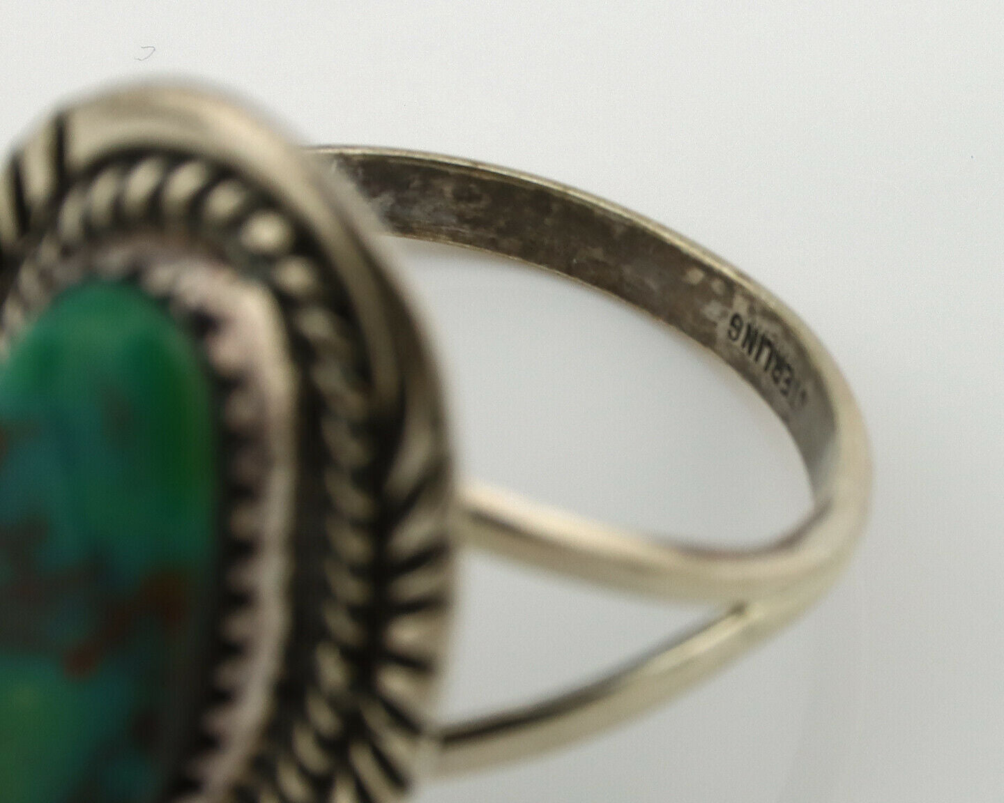 Navajo Ring .925 Silver Kingman Turquoise Native American Artist C.1980's
