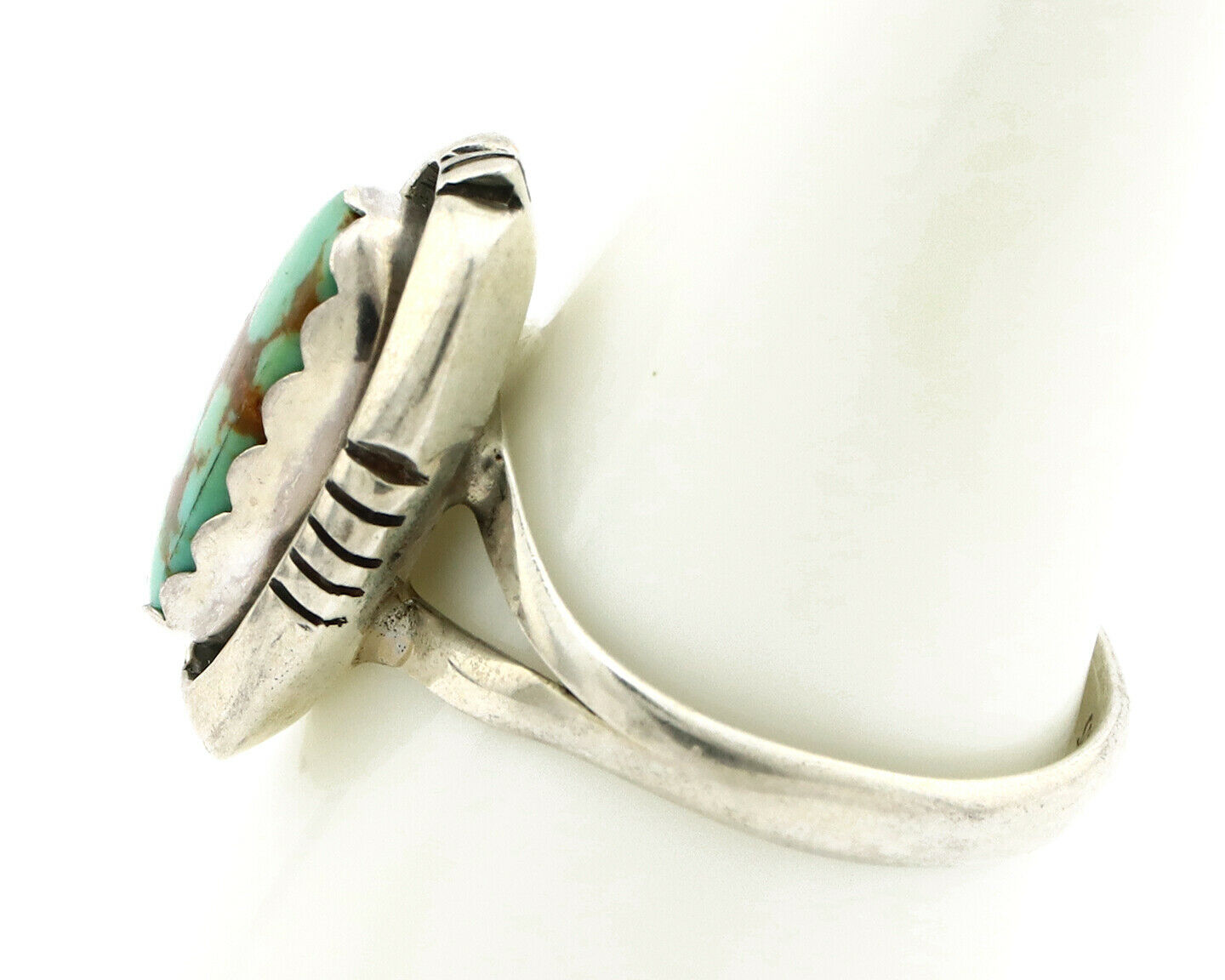 Navajo Ring .925 Silver Spiderweb Turquoise Handmade Native American Artist C80s