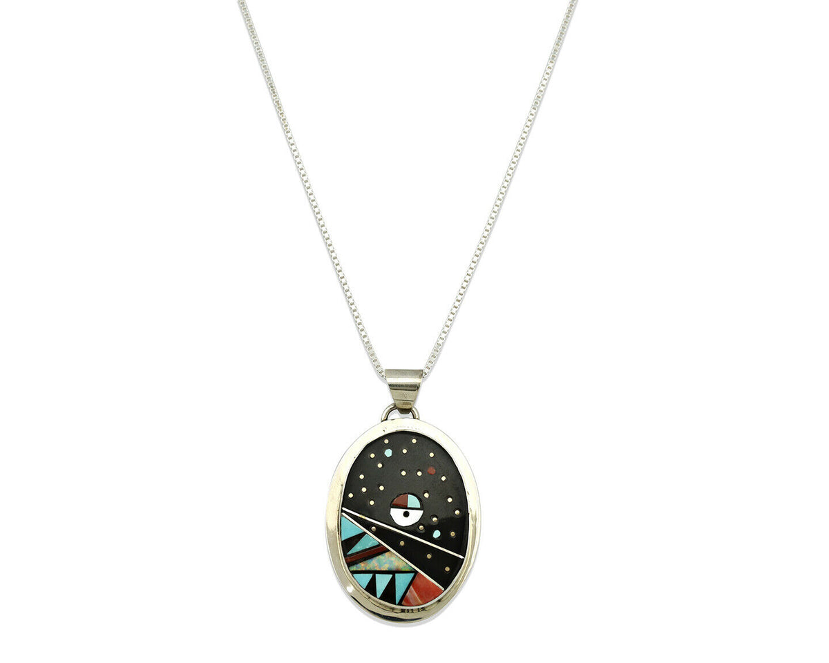 Navajo Necklace .925 Silver Natural Gemstone Artist Signed G C.80's
