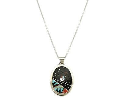 Navajo Necklace .925 Silver Natural Gemstone Artist Signed G C.80's
