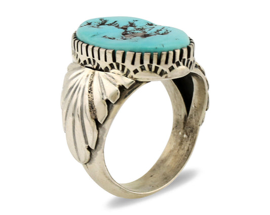 Navajo Ring .925 Silver Sleeping Beauty Turquoise Artist Signed DK C.80's