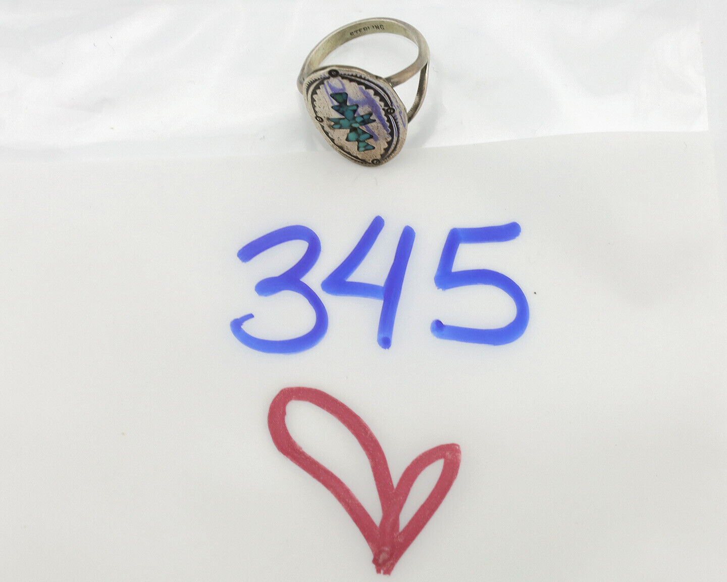 Navajo Ring 925 Silver Chip Inlay Turquoise Artist Signed NAKAI C.80's