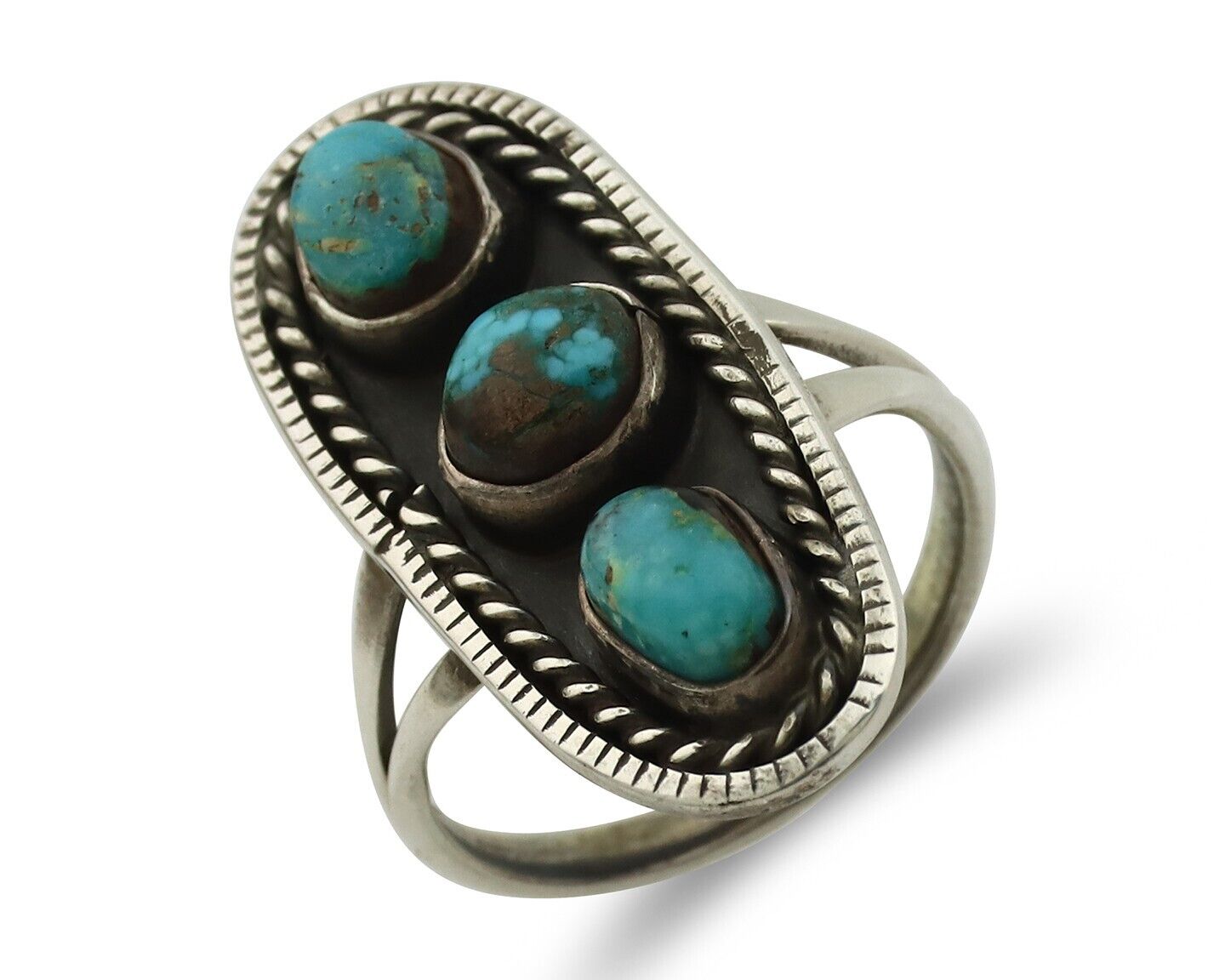 Navajo Ring .925 Silver Natural Blue Turquoise Native American Artist C.80's