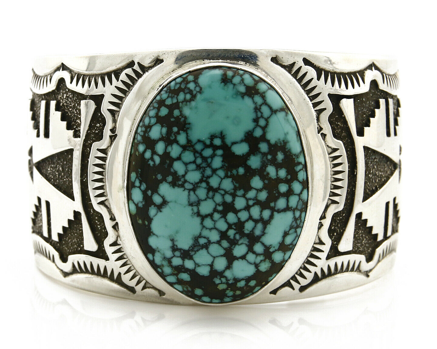 Navajo Cuff Bracelet .925 Silver Spiderweb Turquoise Signed Tommy Jackson C.80's