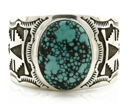 Navajo Cuff Bracelet .925 Silver Spiderweb Turquoise Signed Tommy Jackson C.80's