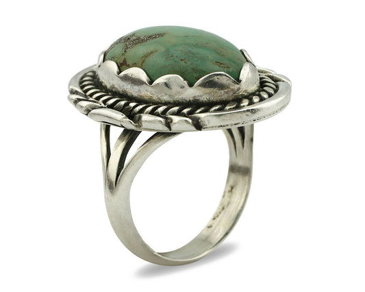 Navajo Ring .925 Silver Natural Uncolored Green Turquoise Signed Apache C.80's
