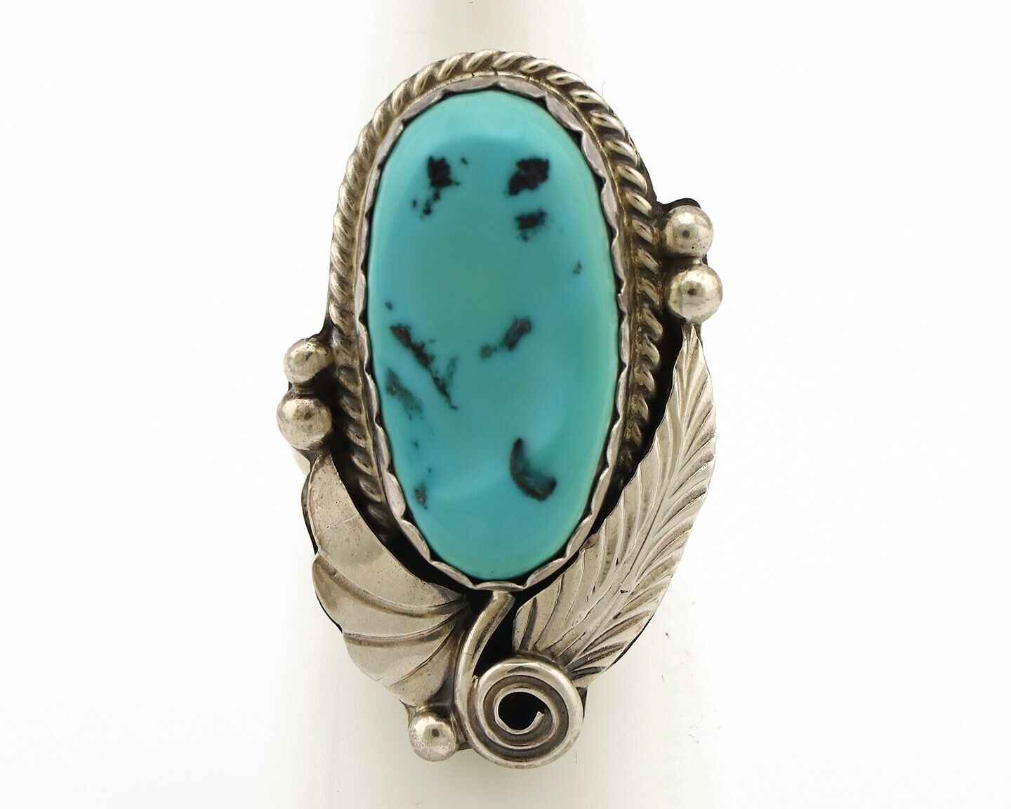 Navajo Ring 925 Silver Sleeping Beauty Turquoise Signed Justin Morris C.80's