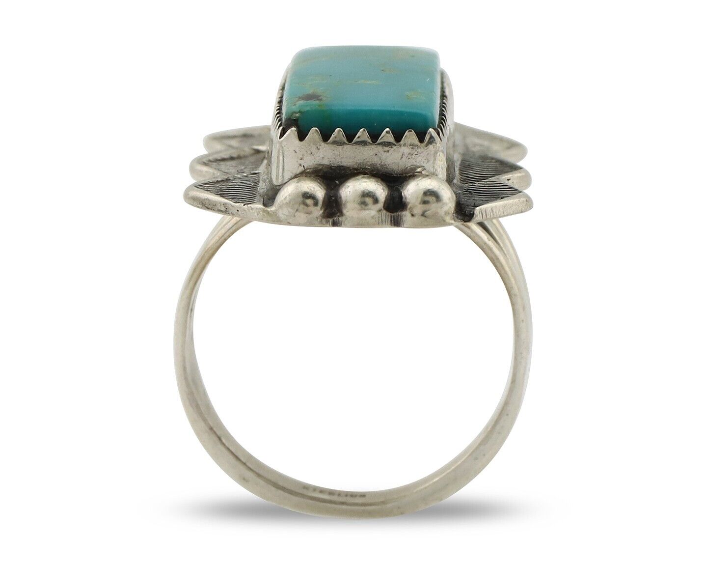 Navajo Ring .925 Silver Blue Gem Turquoise Artist Signed Spencer C.80's