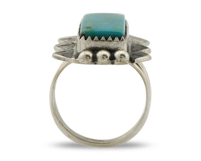 Navajo Ring .925 Silver Blue Gem Turquoise Artist Signed Spencer C.80's