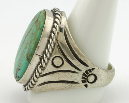 Navajo Ring .925 Silver Bluegreen Turquoise Signed Calvin Peterson C.80's