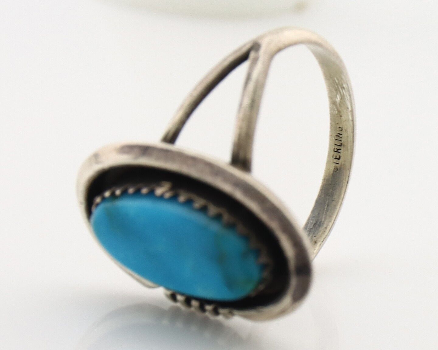 Navajo Ring 925 Silver Blue Gem Turquoise Native American Artist C.80's