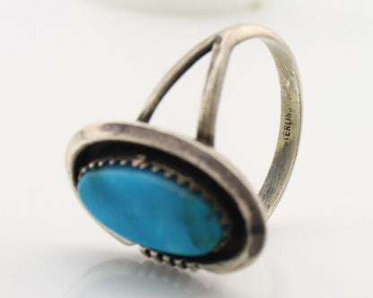 Navajo Ring 925 Silver Blue Gem Turquoise Native American Artist C.80's