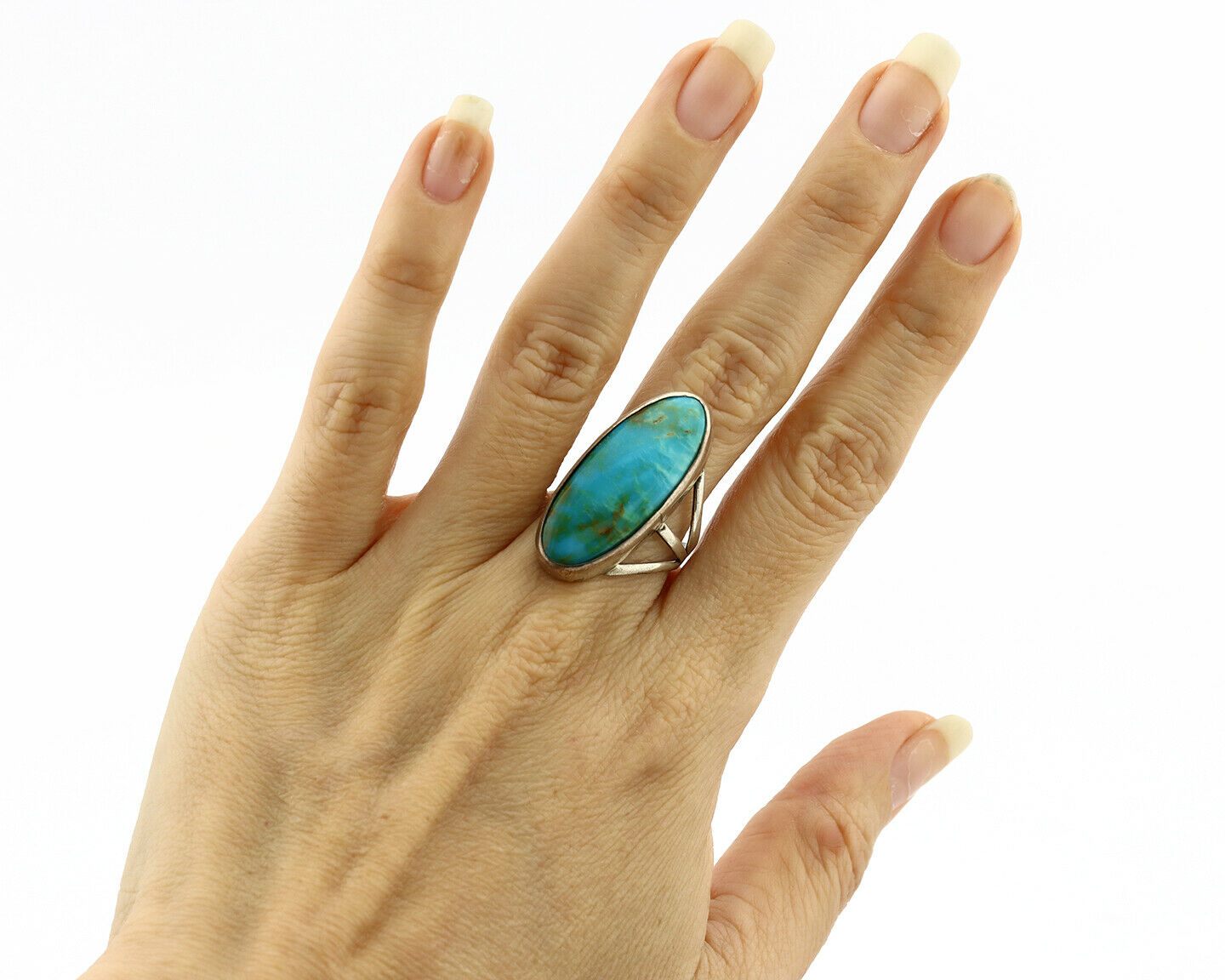 Navajo Ring .925 Silver Nevada Turquoise Native American Artist C.80's