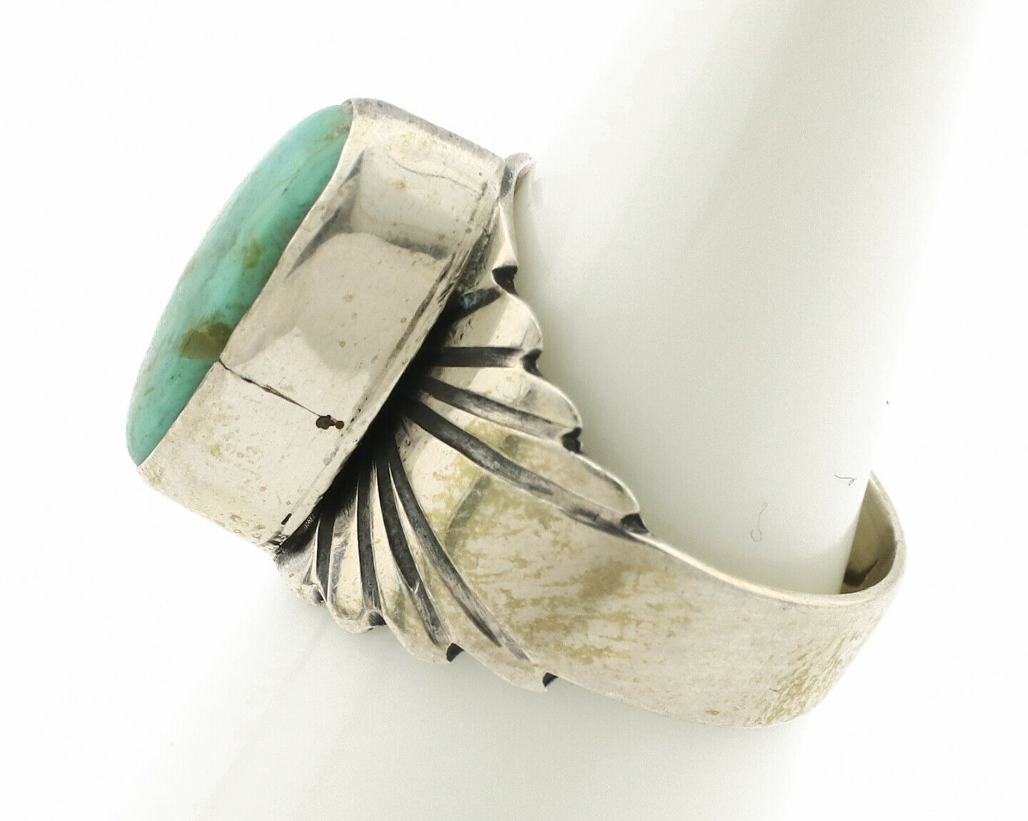 Navajo Ring .925 Silver Kingman Turquoise Artist Signed Apache C.80's